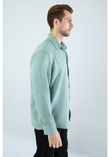 Rahat Kesim Keten Dokulu Gömlek Mint