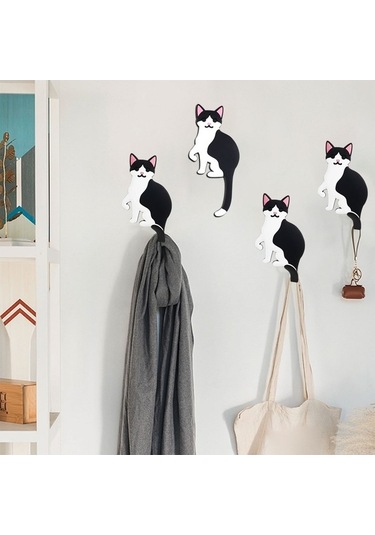 Dancemonkey Cbtx Bbq-029 Karikatür Kedi Köpek Duvar Kancası - Havlu Askı, Traceless Yapışkan Bantlı, Cat C7 Çok Renkli