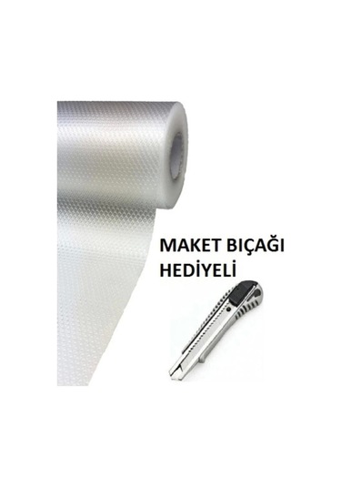 45cm X 10 M Şeffaf Kaydırmaz Raf Dolap Ve Çekmece Örtüsü Ve Maket Bıçağı Beyaz