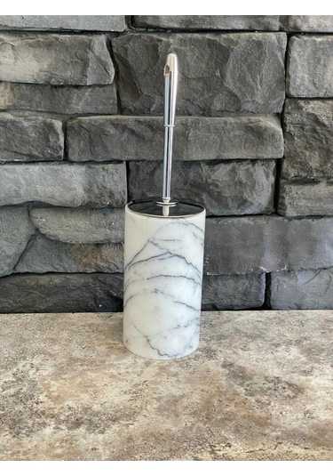 Leylak Mermer Wc Fırçalığı Ve Gümüş Rengi Fırça Beyaz