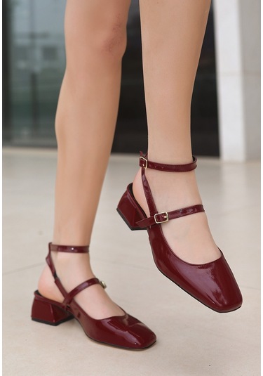 Karmi Bordo Rugan Topuklu Ayakkabı Bordo