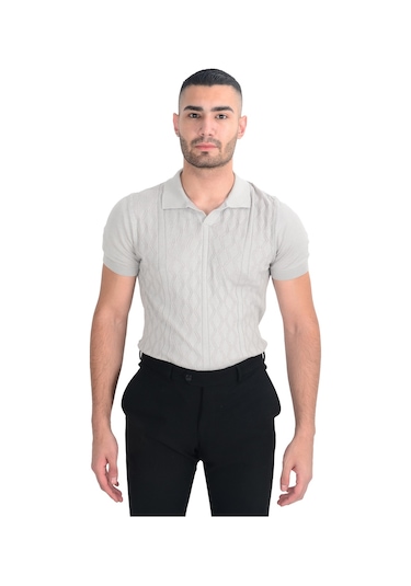Cengiz İnler Desenli Merserize Polo Yaka Erkek Triko T-shirt 001