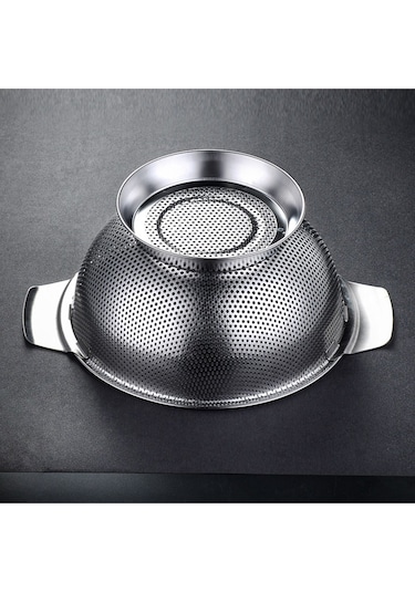 Rocco Gümüş Paslanmaz Çelik Kevgir Karıştırma Kasesi Salata Makarna Sebze Meyve Süzgeç 22,5 Cm Çelik