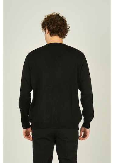 Ateş Triko Erkek Cep Detaylı V Yaka Yün Hırka 4490 Siyah Siyah