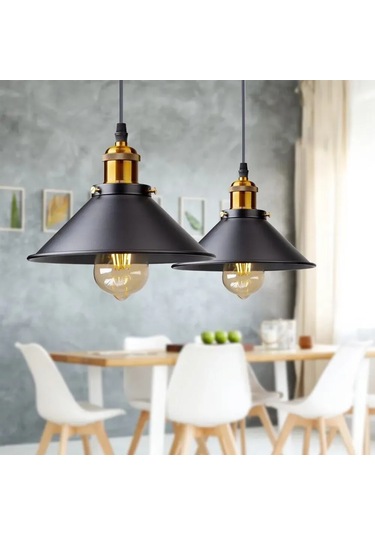 Vkemall Endüstriyel Demir Avize, Retro Siyah Modern Tipi, Yemek Odası/bar İçin, E27 Ampul Uyumlu Ampul Dahil Değil , 22cm, Kolay Kurulum Siyah