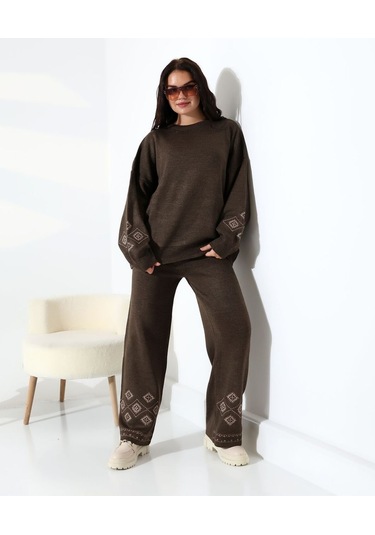 Marakeş Esintisi Alt-üst Triko Takım Kahverengi