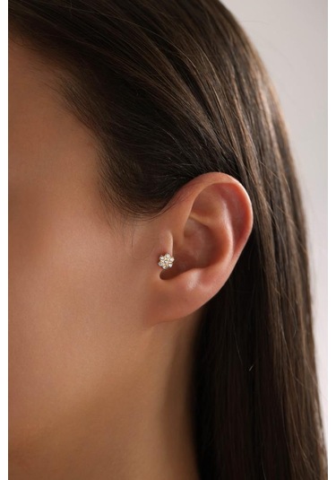 Tufanlar Kuyumculuk Altın Taşlı Çiçek Piercing Altın