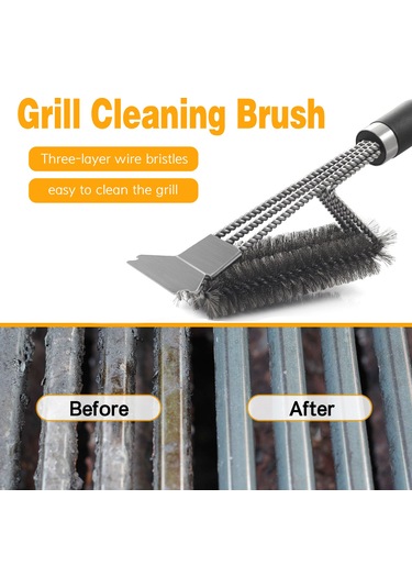 Xiyyadms Üç Kafa Çelik Tırnaklı Grill Temizleme Fırça, Bbq Izlerini Kaldırır, Eldivenli Kolu Ve Saklama Kanca İle Dayanıklı Isıya Dayanıklı Alet Çok Renkli