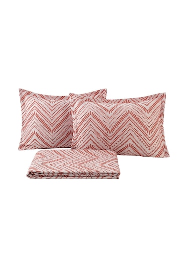 Elart Petra Keten Görünümlü Yatak Örtüsü Seti 3 Parça Çift Kişilik Tarçın