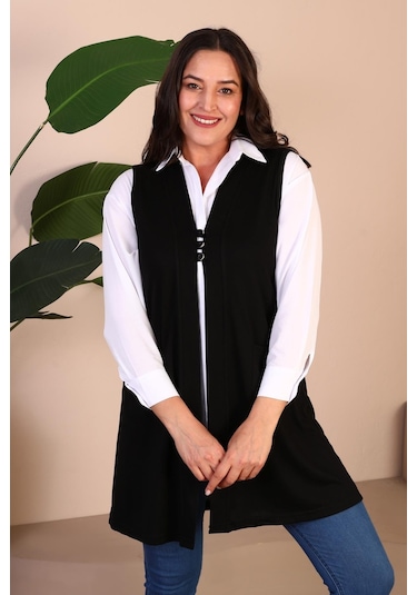 Kadin Buyuk Beden Tesettur Yelek Düğmeli Ve Cepli Esnek Yelek 001