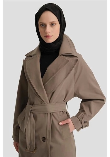 Armine Seyyar Garni Yakalı Pardesü 24k8006 Vizon Vizon