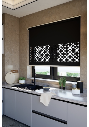 Perdea Lazer Kesim Mat Stor Perde, Lazer Kesimli Klasik Serisi, C-191008 Siyah Renk