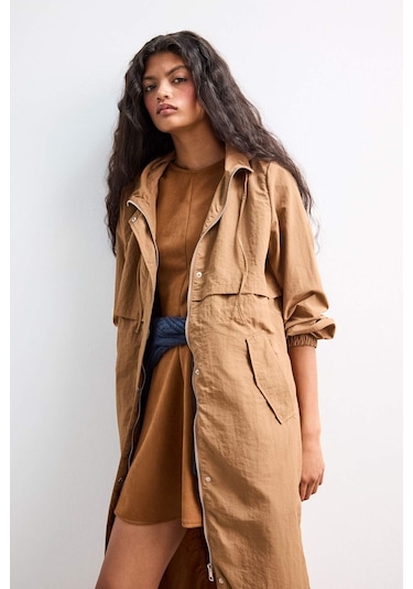 Defacto Regular Fit Kapüşonlu Fermuarlı Uzun Yağmurluk E8554ax25aubn560 Kahve