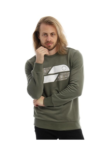 Erkek Polo State Baskılı Bisiklet Yaka Sweat Koyu Yeşil