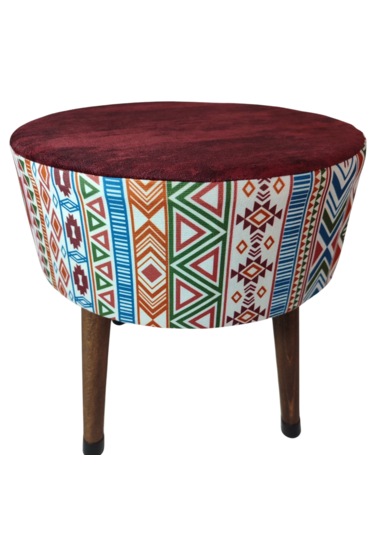 Ustaagac Puf Koltuk Bench Tabure Modern Kilim Bordo - Ahşap Ayaklı - Doğal Modern Stil Bordo Mürdüm