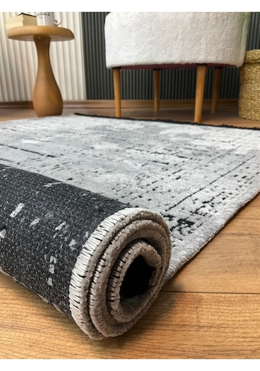 Şönil Dokuma Kayma Yapmaz Makinede Yıkanabilir Leke Tutmaz Kesme Bohem Kilim Krem 2 Gri