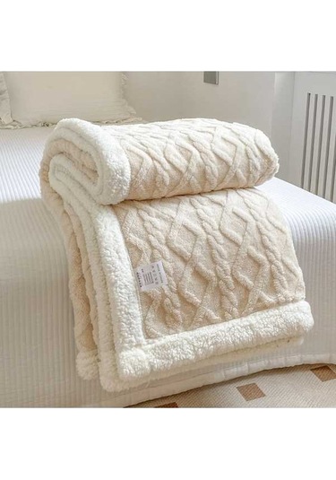 Flybuy Yumuşak Tek Renk Pirinç Kuzu Kadın Kalın Kadife Hqgoodstore Ev Düz Çift Beyaz Bej Battaniye Şık 200x150cm Beyaz