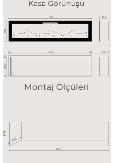 Masta 160 Elektrikli Şömine - Isıtıcısız, Cam Çerçeveli, Tek Renk