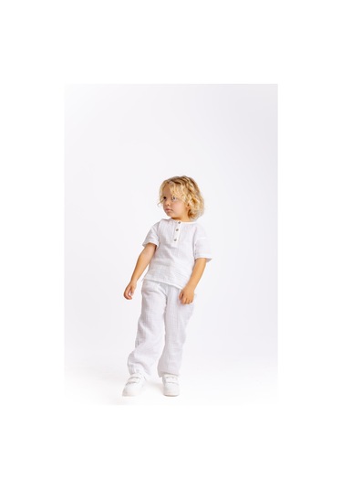 Müslin T-shirt Pantolonlu Takım Beyaz Beyaz