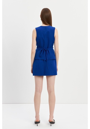 Stella Pulvis Mavi Krep Mini Etek Mavi