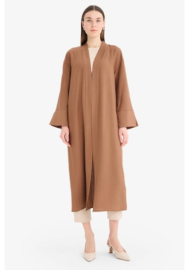 Defacto Relax Fit Basic Düz Midi Kimono D9929ax25smbn519 Kahve