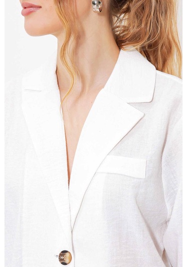 Gabria Kısa Keten Ceket Beyaz