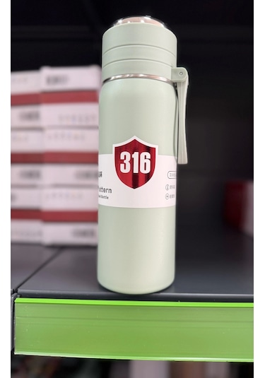 Paslanmaz Çelik Termos Su Şişesi 500ml Vakumlu Kapak Açık Yeşil İthal Ürün Açık Yeşil