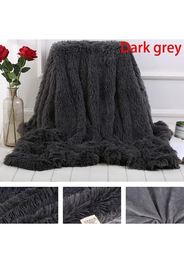 Yumuşak Taklit Kürk Mercan Polar Battaniye Kış Sıcak Bulanık Tüylü Kabarık Battaniye Kapak Lüks Peluş Bulanık Yatak Örtüsü Battaniye Yatak Koyu Gri