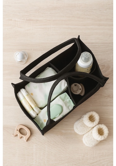 Siyah Keçe Anne Bebek Bakım Çantası Yenidoğan İçin Organizer Düzenleyici Siyah