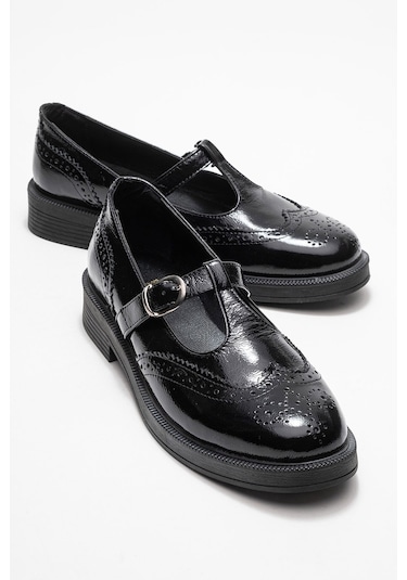 Janney Siyah Rugan Hakiki Deri Bantlı Kadın Loafer Ayakkabı SİYAH RUGAN