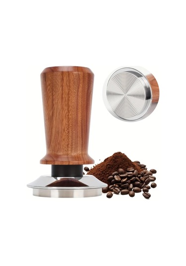 Motion003 58 Mm 51 53 58mm Espresso El Tampu Kalibreli Spring Yüklü Kahve Tampu Paslanmaz Çelik Dalga Tabanı 13 61kg Ahşap Sapak Barista Sınıfı Ahşap