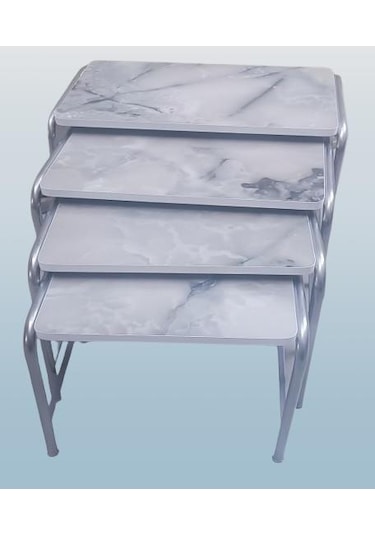 1448bng90220 Zigon Sehpa Demet Metal Model Nikelaj Ayak Ahşap Mermer Dalgalı Desen