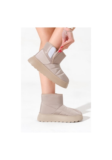 Kalın Poli Taban İçi Kürklü Cırtlı Kadın Bej Bot Tbals035 Bej