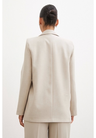 Never More Tek Düğmeli Blazer Ceket Bej Bej