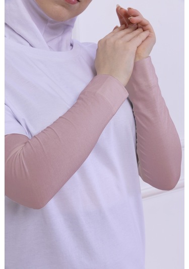 Likralı Penye Kolluk Pudra - Pratik Kadın Tesettür Düz Namaz Kolluğu 1 Çift 40cm Viskon Hijab Pudra