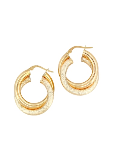 Altın Nesil - 14 Ayar Altın Çift Halka Kalın Boru Yuvarlak Küpe Altın - Beyaz Altın