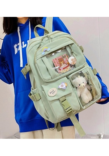 Lixiaqu01 Green Sevimli Kadın Sırt Çantaları Su Geçirmez Çok Cep Açık Yeşil