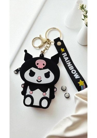 Sevimli Kuromi Tasarımlı Silikon Anahtarlıklı Mini Cüzdan - Rainbow Askılı