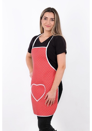 Trendy 3lü Set Sıvı Su Geçirmez Mutfak Önlüğü Isıya Dayanıklı Fırın Eldiveni Ve Tutacak Çeyiz Seti Kırmızı Puantiye