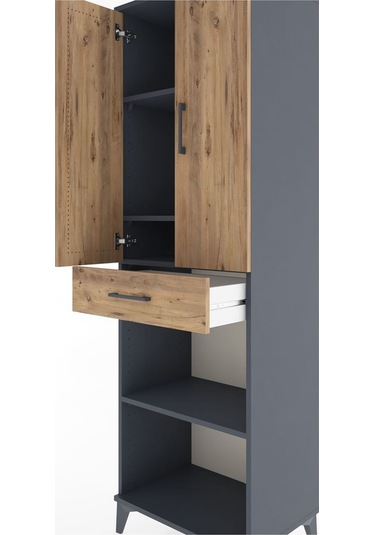 Hyperion Dolap 4 Raflı Tek Çekmeceli 2 Kapaklı 60x44x195 Antr... Antrasit