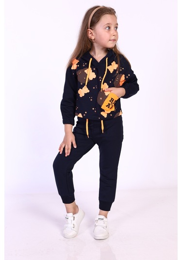 Toontoy Kız Çocuk Baskılı Eşofman Takımı Gri Melanj