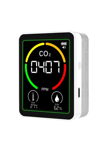 Maiyame Hava Kalitesi Testeri Zn-mt03: Co2, Sıcaklık Ve Nem Ölçer - 2.8" Renkli Ekran, Taşınabilir, Usb Şarjlı, Açıklayıcı Ve Sırt Desteği İle Beyaz