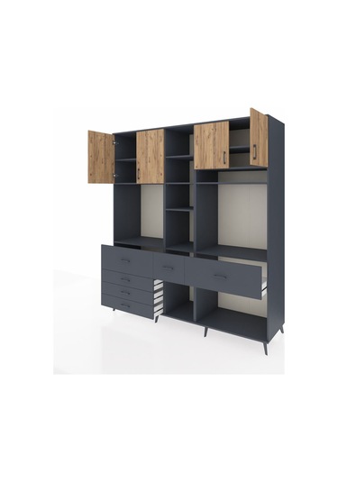 Kronos Dolap 11 Raflı 6 Çekmeceli 4 Kapaklı 220x59x243 Antrasit-çam/antrasit Atlas Çam/antrasıt