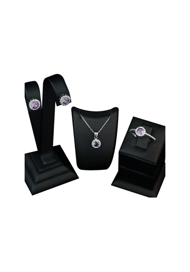925 Ayar Gümüş Mor Tek Taşlı Set