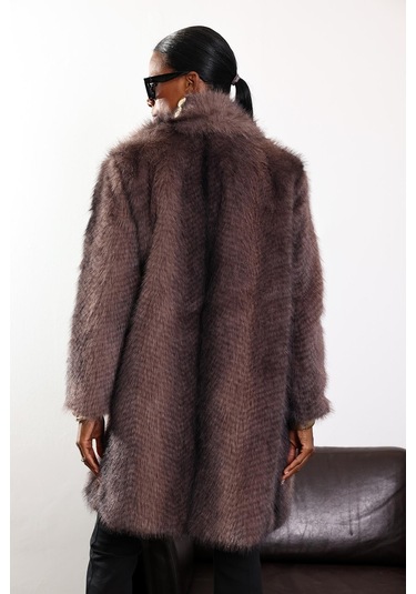 Vizon Midi Boy Hacimli Kürk Vizon