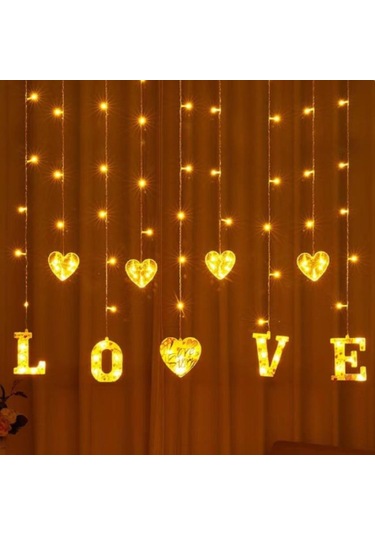 Kalp Love Günışığı Yılbaşı Parti Dekorasyon Işıklandırmaları, Saçak Perde Led Işık, Noel Süsleri Gün Işığı - Sarı