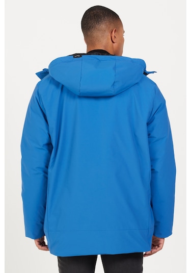 Ac&Co / Altınyıldız Classics Erkek Saks Kapüşonlu Dik Yaka Standart Fit Kaban Saks Mavi