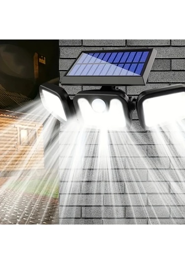 Xuweiwei Güneş Enerjili Üç Başlı Duvar Lambası Solar Led Ayarlanabilir Yön Sensörlü Üç Modlu Avlu Bahçe Kaldırım