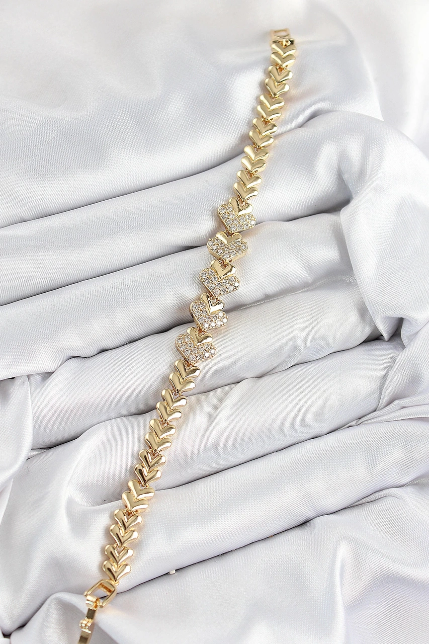 Dodes Dodes Pirinç Zirkon Taşlı Kalp Model Gold Renk Kadın Bileklik Tg27bb7901 Çok Renkli