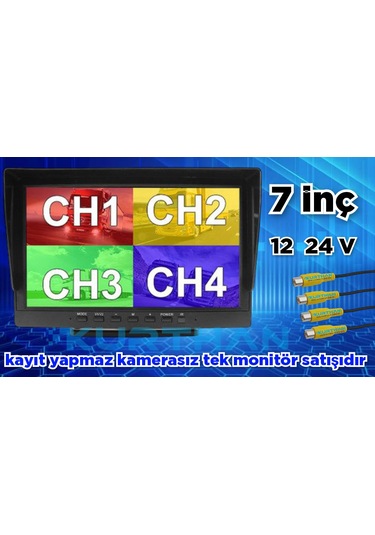 Kayıtsız 4 Kanallı 7 İnç Monitör 12 24 Volt Kamerasız